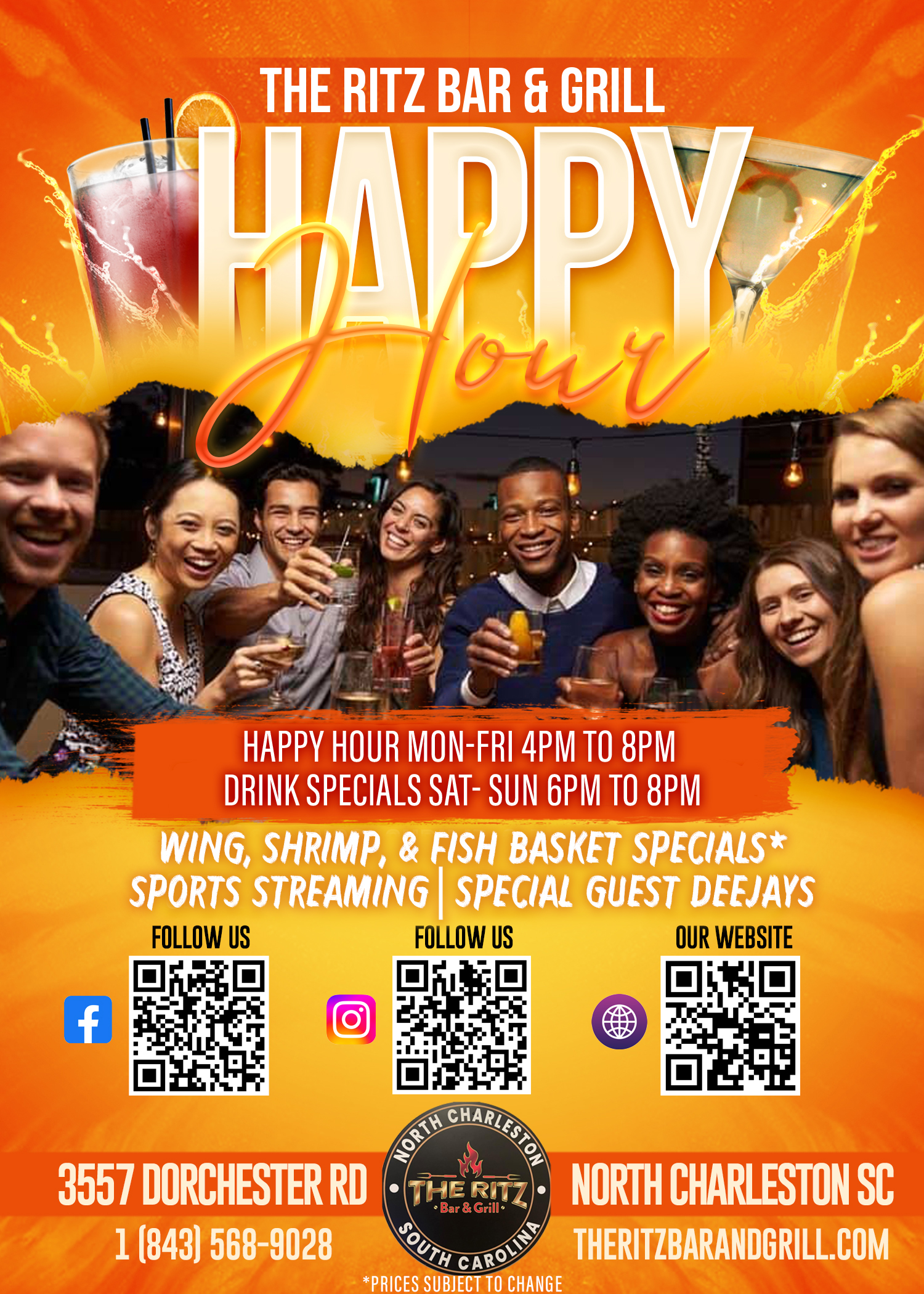 The Ritz Bar and Grill Happy Hour flyer